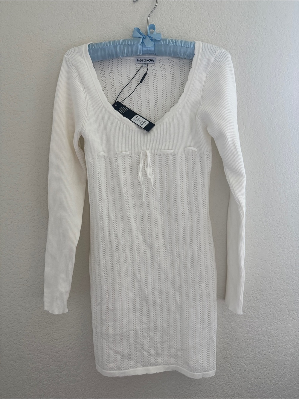 Fashion Nova White Ribbed V-Neck Knit Top